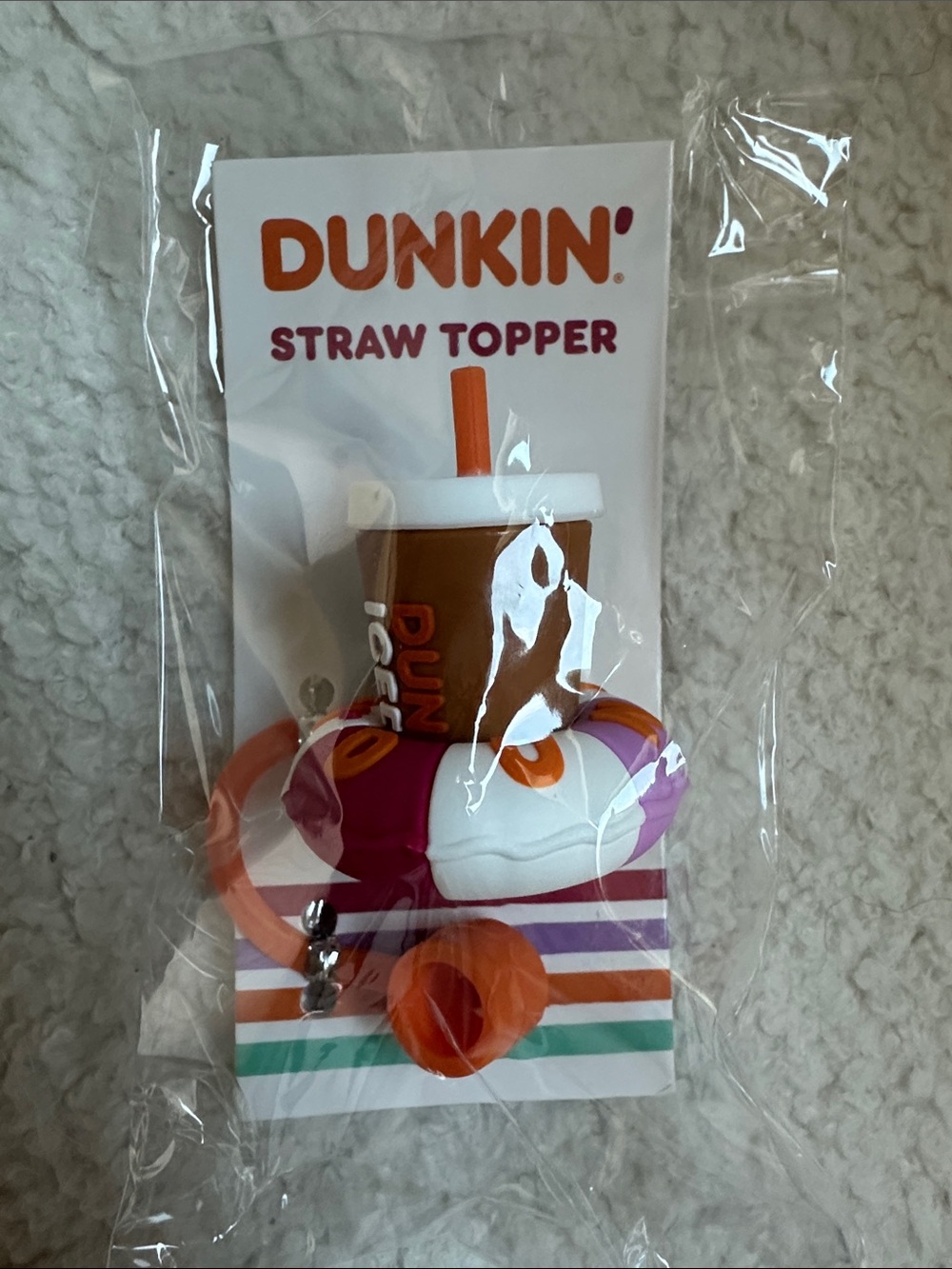 Dunkin' Pink & Orange Donut and Coffee Straw Topper Keychain